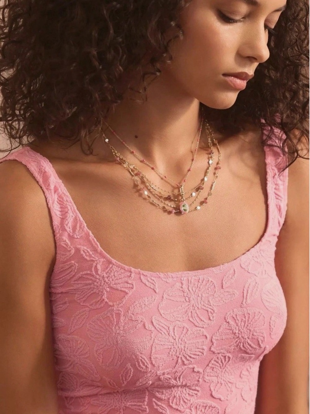 Textured Pink Floral Tank Top